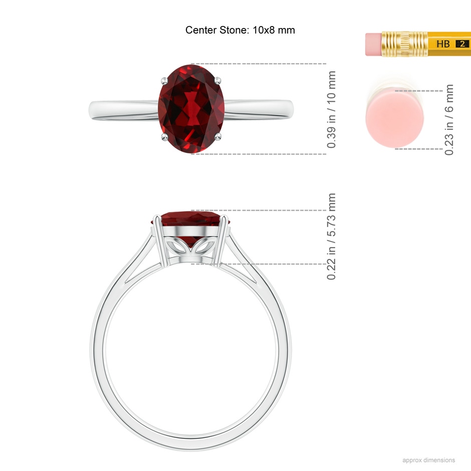 10x8mm AAAA Oval Solitaire Garnet Cocktail Ring in White Gold ruler