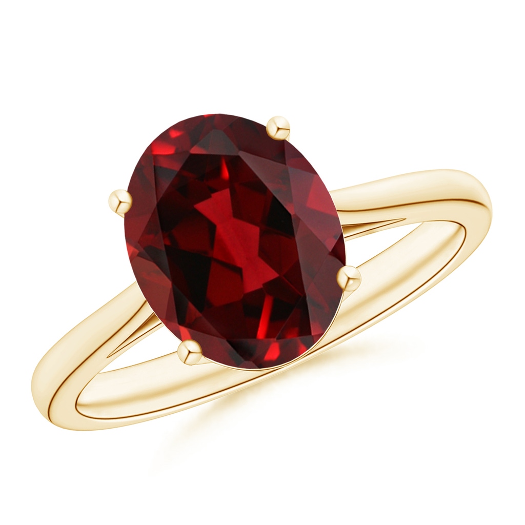 10x8mm AAAA Oval Solitaire Garnet Cocktail Ring in Yellow Gold