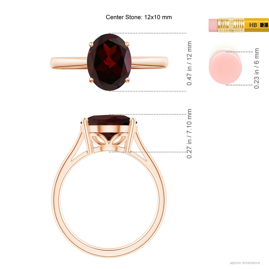 12x10mm A Oval Solitaire Garnet Cocktail Ring in 18K Rose Gold ruler