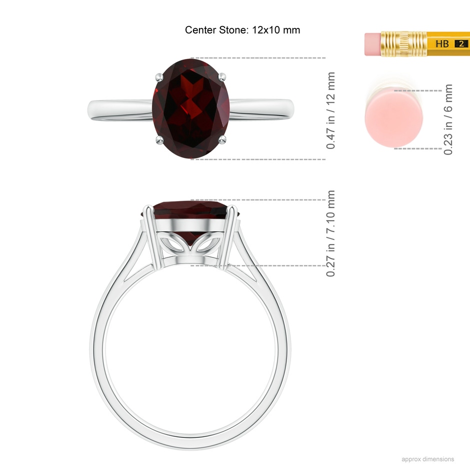 12x10mm A Oval Solitaire Garnet Cocktail Ring in 18K White Gold ruler