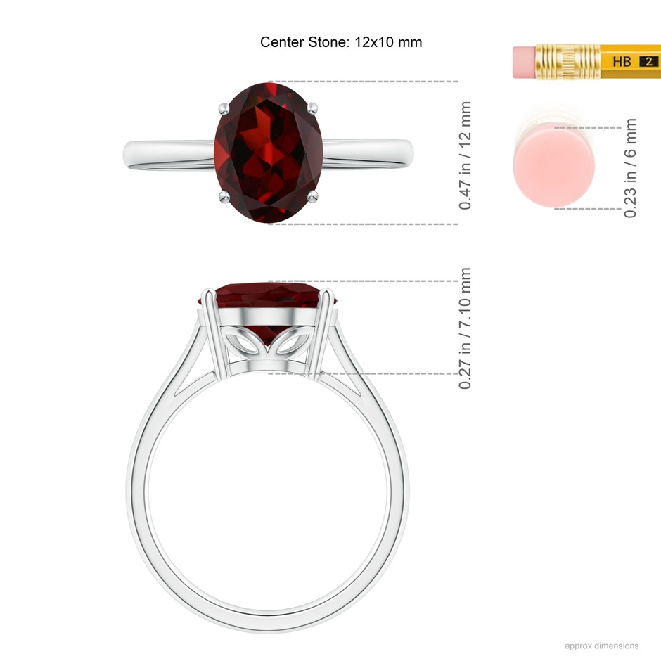 12x10mm AAA Oval Solitaire Garnet Cocktail Ring in White Gold ruler