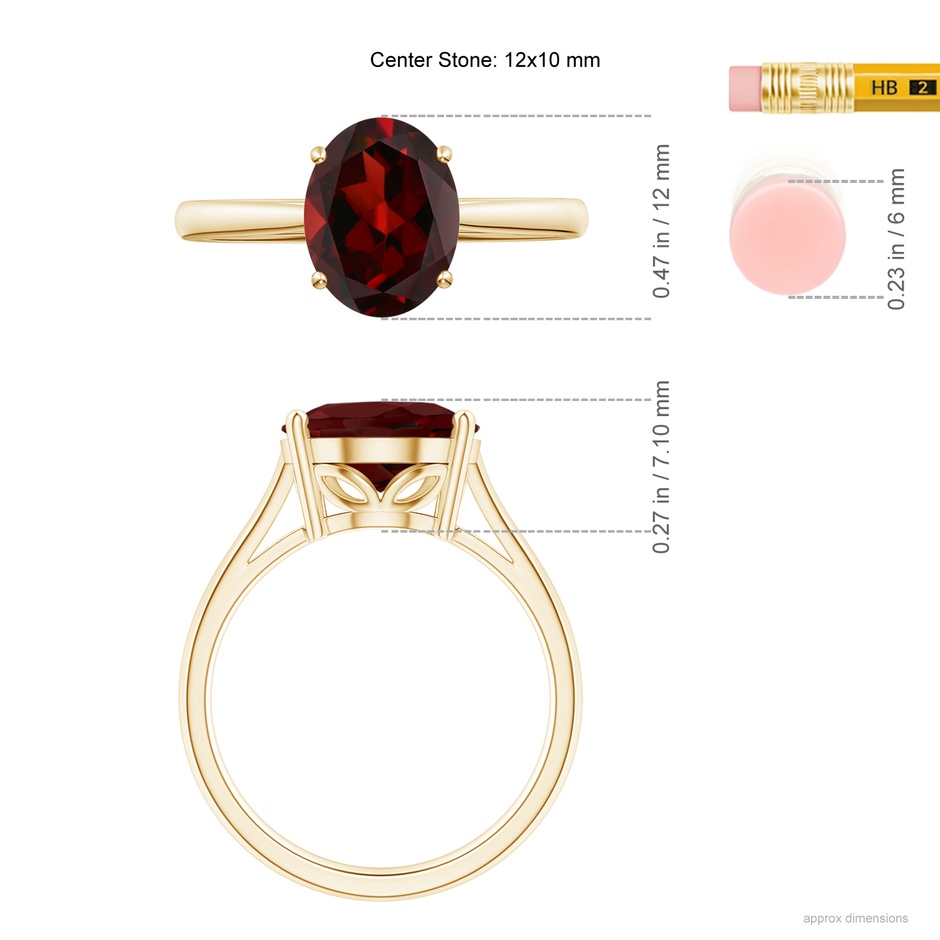 12x10mm AAA Oval Solitaire Garnet Cocktail Ring in Yellow Gold ruler