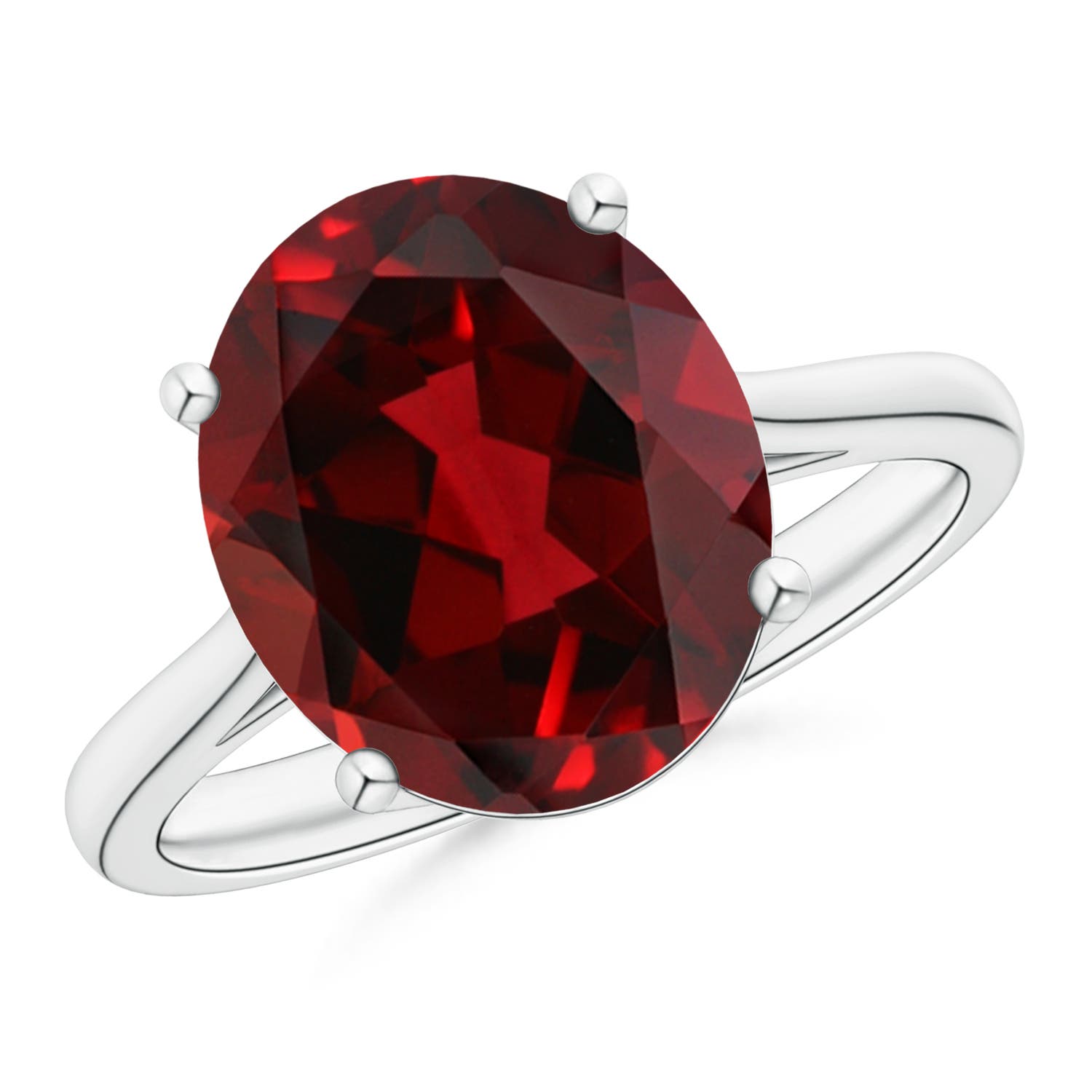 12x10mm AAAA Oval Solitaire Garnet Cocktail Ring in 18K White Gold