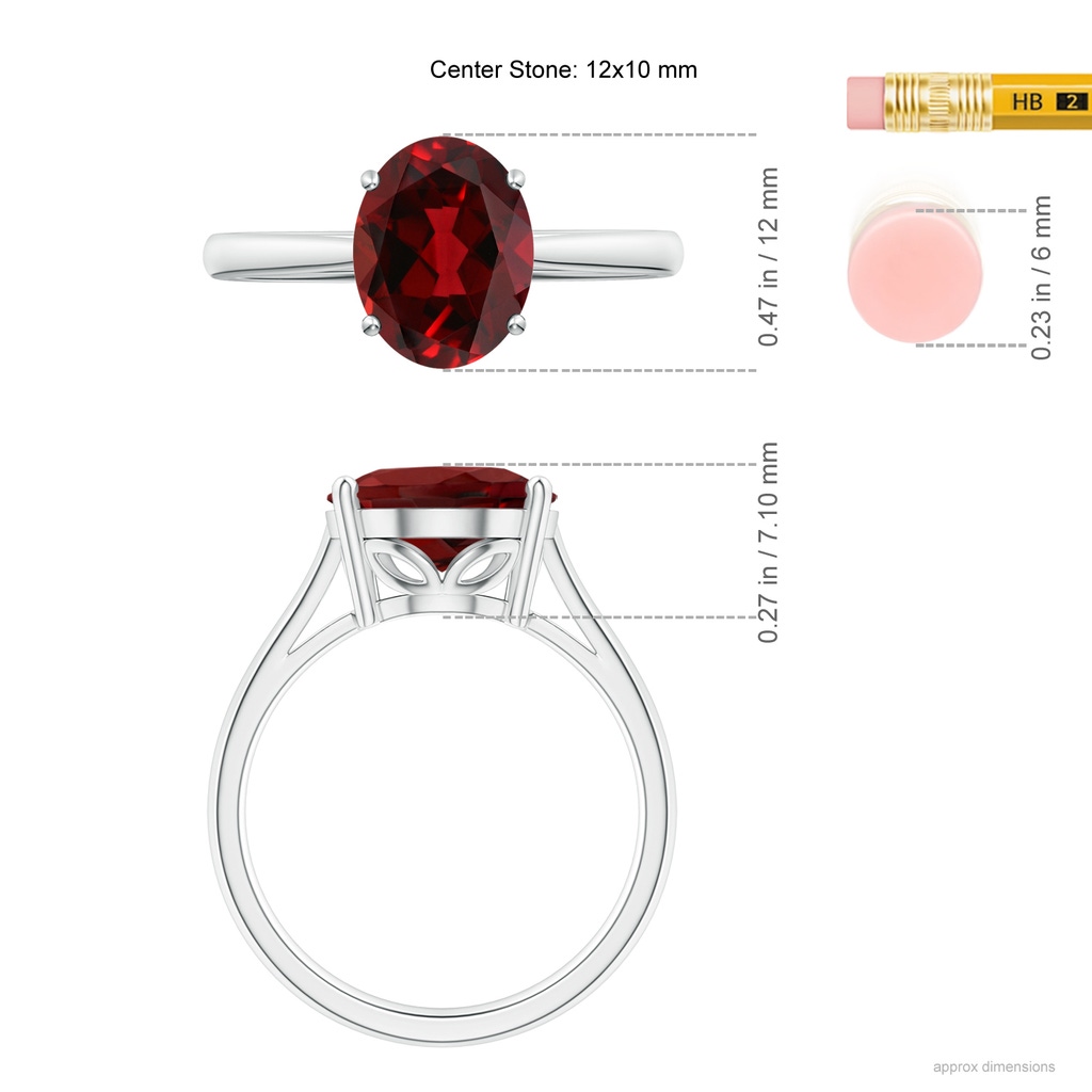 12x10mm AAAA Oval Solitaire Garnet Cocktail Ring in P950 Platinum Ruler
