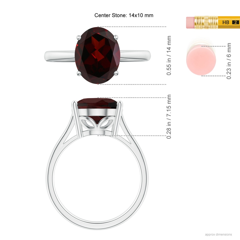 14x10mm A Oval Solitaire Garnet Cocktail Ring in 18K White Gold ruler