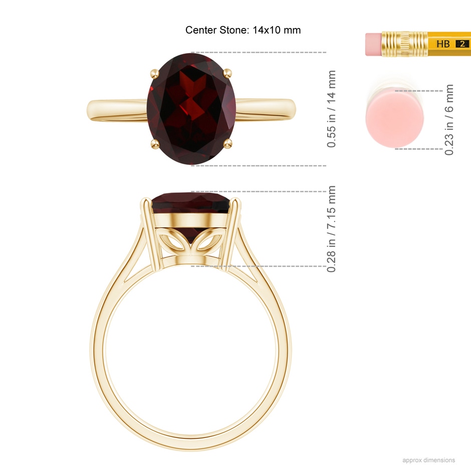 14x10mm A Oval Solitaire Garnet Cocktail Ring in 18K Yellow Gold ruler