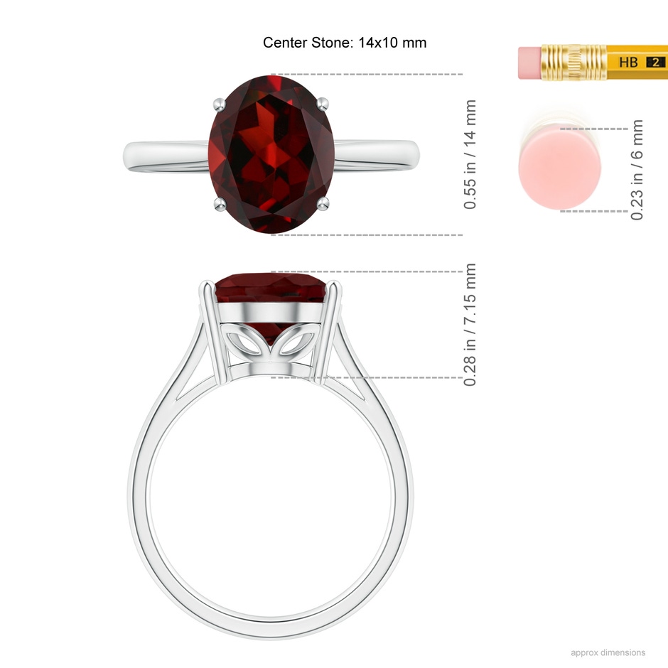 14x10mm AAA Oval Solitaire Garnet Cocktail Ring in 18K White Gold ruler