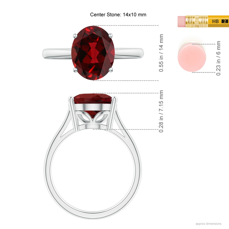 14x10mm AAAA Oval Solitaire Garnet Cocktail Ring in 18K White Gold ruler