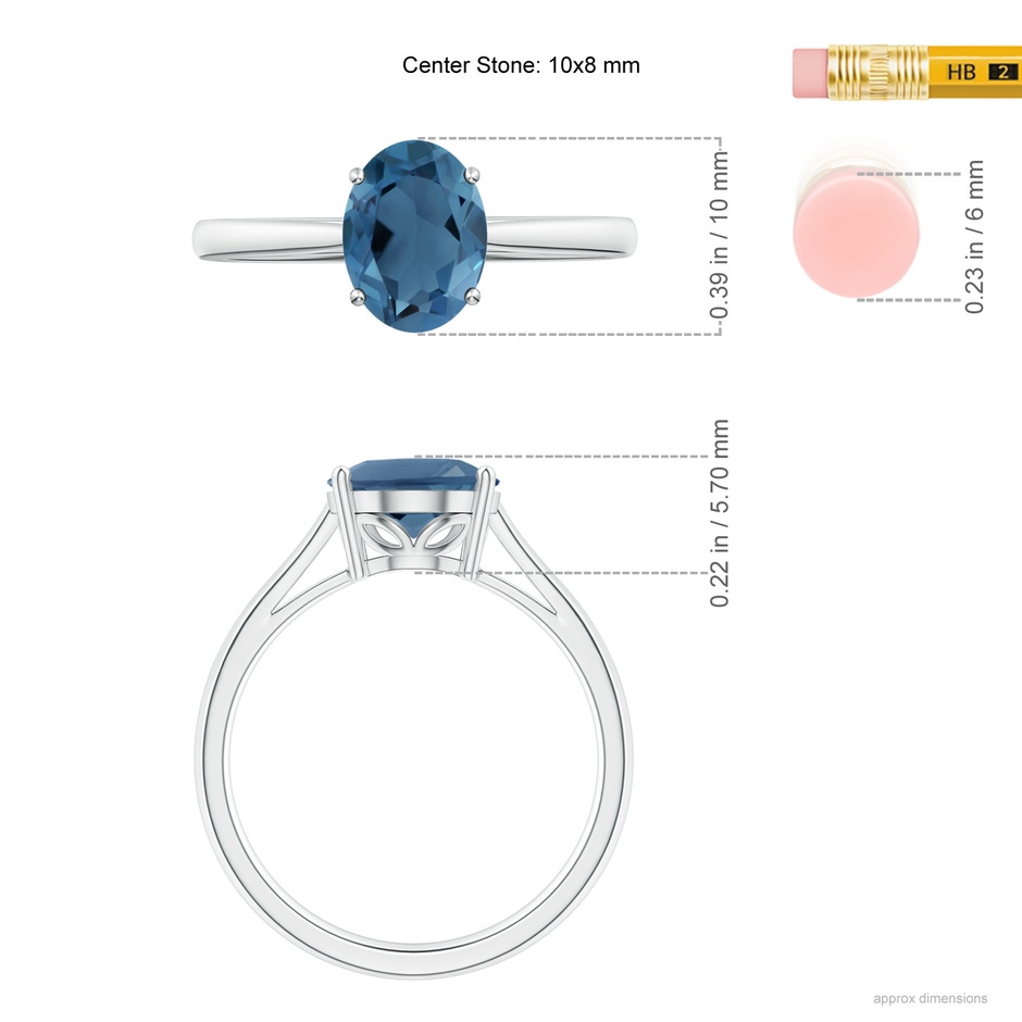 10x8mm A Oval Solitaire London Blue Topaz Cocktail Ring in S999 Silver ruler