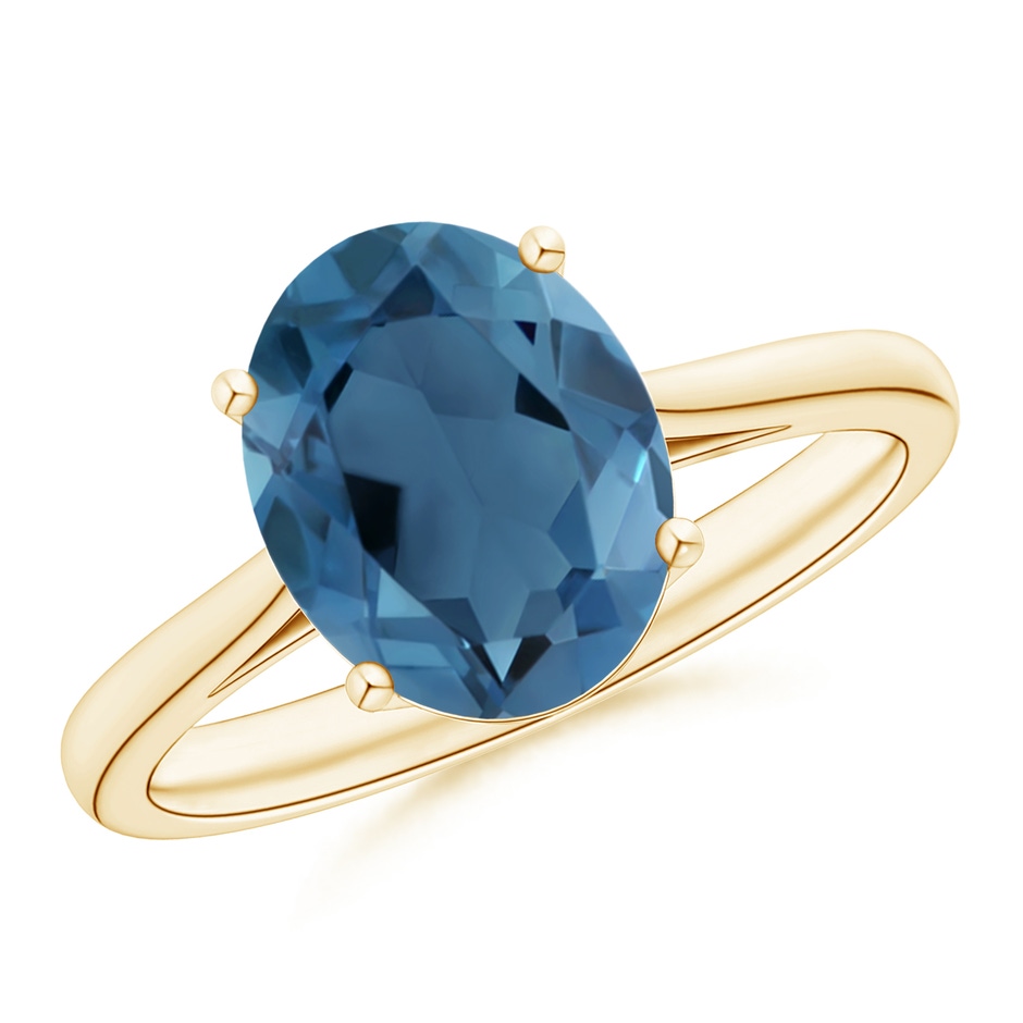 10x8mm A Oval Solitaire London Blue Topaz Cocktail Ring in Yellow Gold 