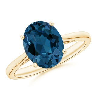 10x8mm AAA Oval Solitaire London Blue Topaz Cocktail Ring in Yellow Gold