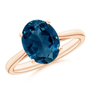 10x8mm AAAA Oval Solitaire London Blue Topaz Cocktail Ring in 9K Rose Gold