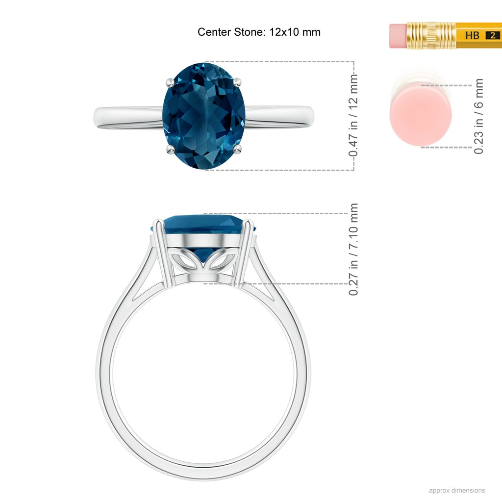 12x10mm AAAA Oval Solitaire London Blue Topaz Cocktail Ring in P950 Platinum Ruler