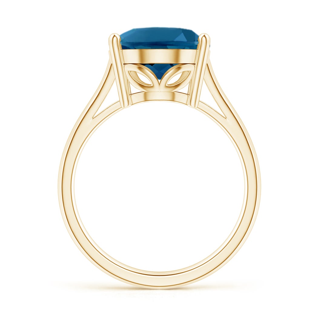 12x10mm AAAA Oval Solitaire London Blue Topaz Cocktail Ring in Yellow Gold - side 3