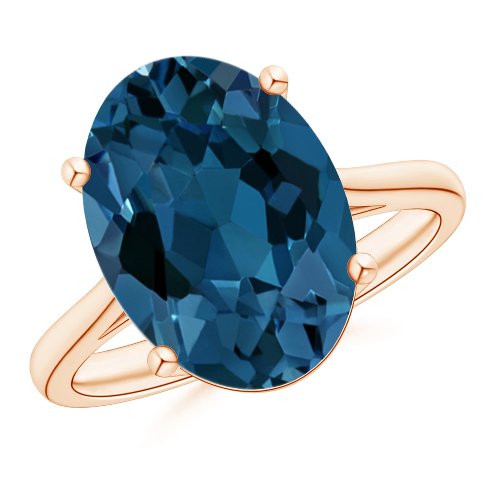 14x10mm AAA Oval Solitaire London Blue Topaz Cocktail Ring in Rose Gold