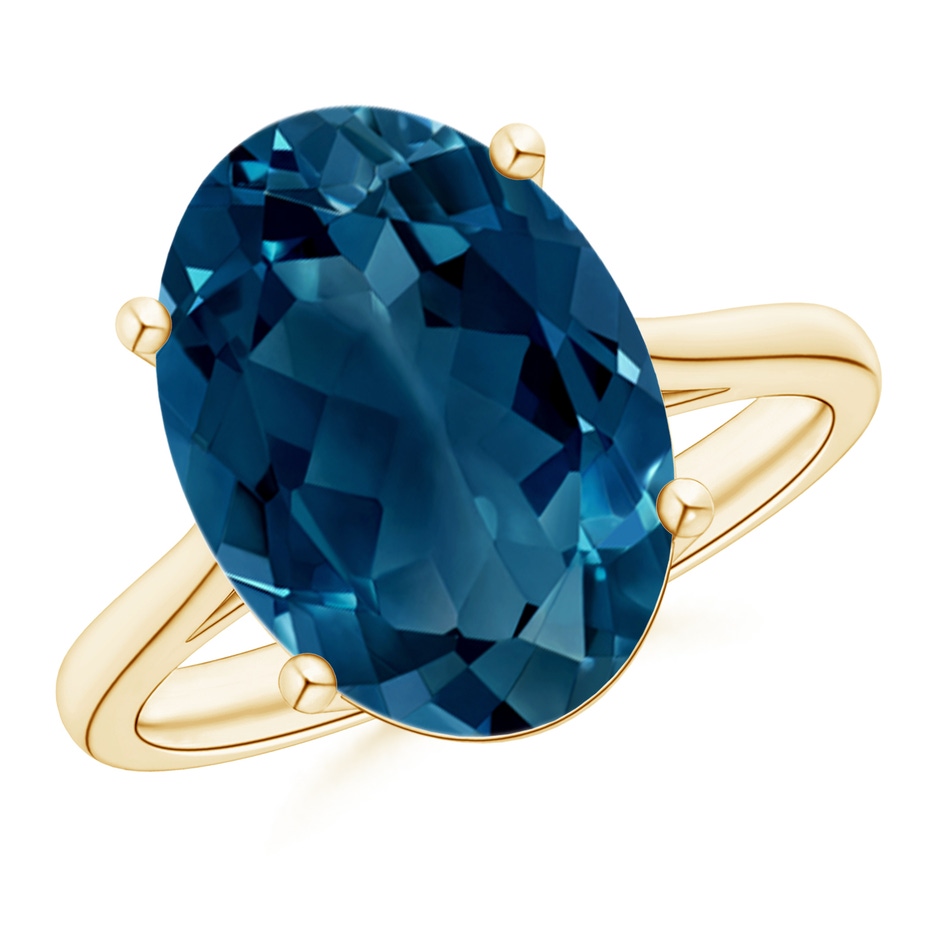 14x10mm AAAA Oval Solitaire London Blue Topaz Cocktail Ring in 10K Yellow Gold 