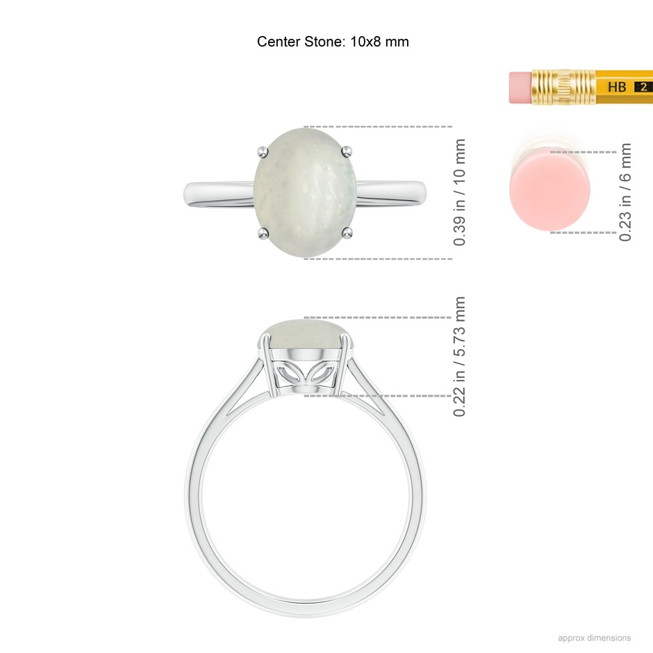 10x8mm A Oval Solitaire Moonstone Cocktail Ring in S999 Silver ruler