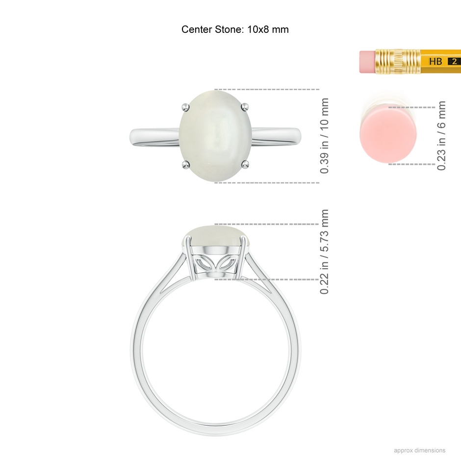 10x8mm AAAA Oval Solitaire Moonstone Cocktail Ring in S999 Silver ruler