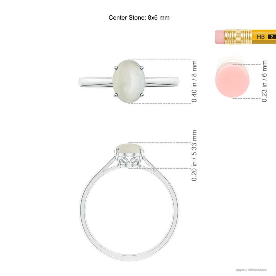 8x6mm AA Oval Solitaire Moonstone Cocktail Ring in S999 Silver ruler