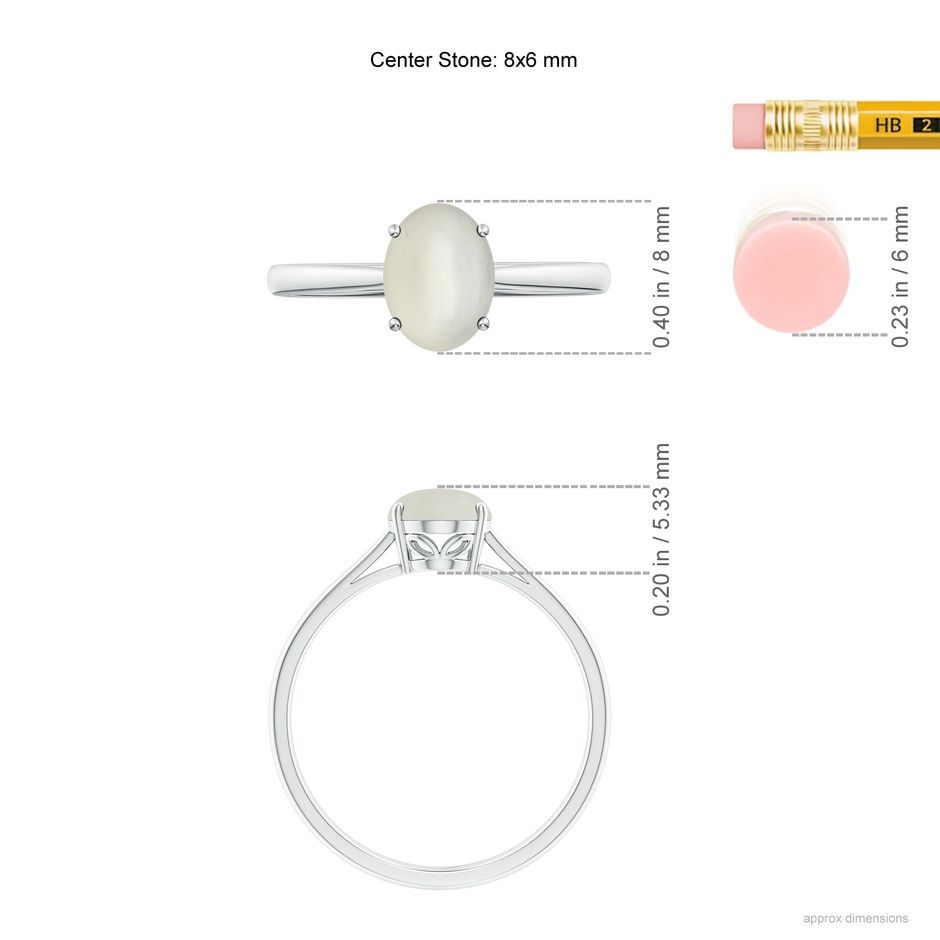 8x6mm AAA Oval Solitaire Moonstone Cocktail Ring in S999 Silver ruler