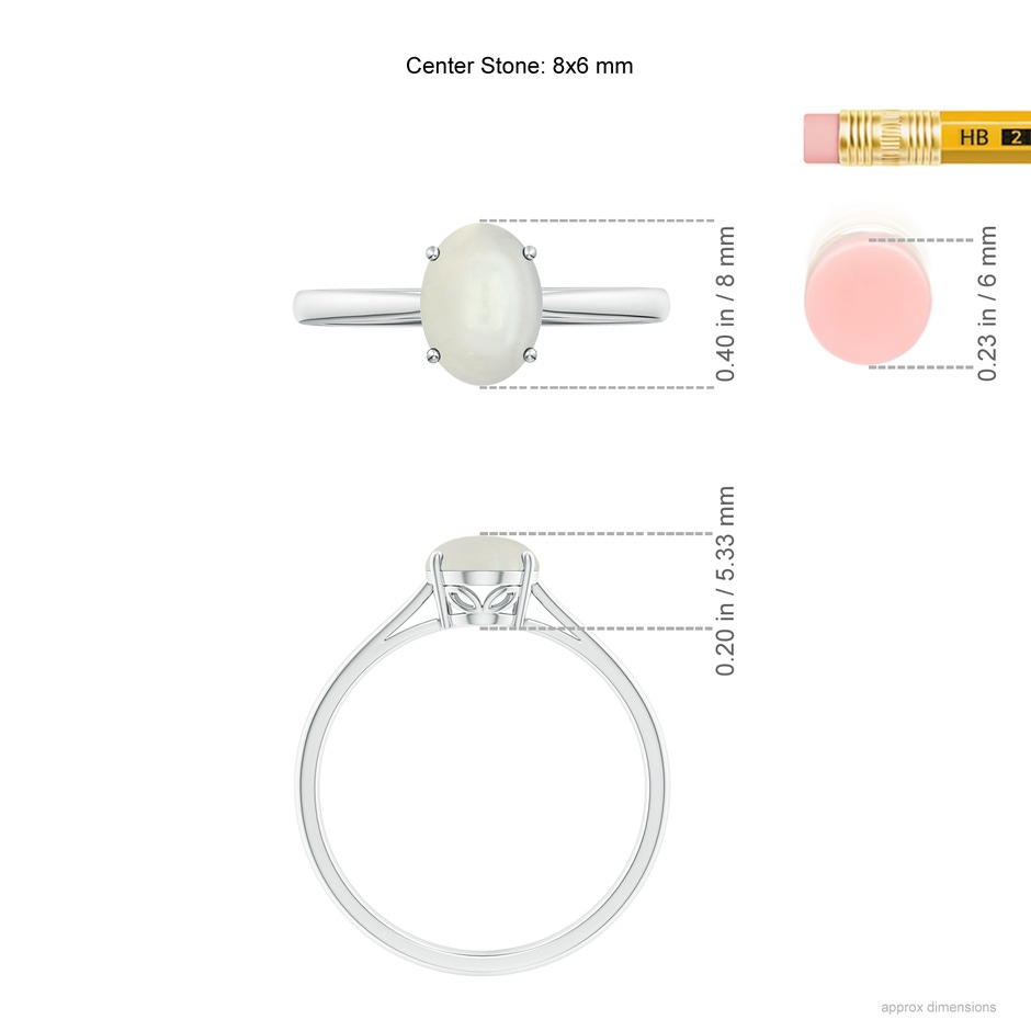 8x6mm AAAA Oval Solitaire Moonstone Cocktail Ring in S999 Silver ruler