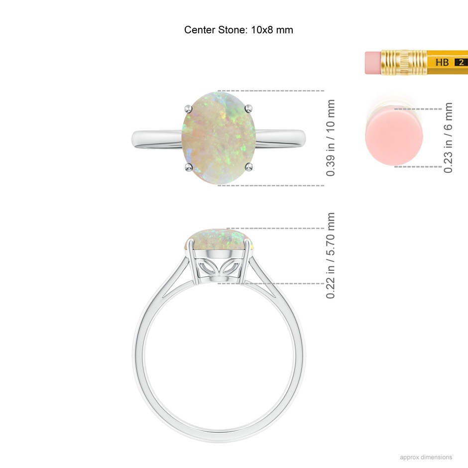 10x8mm AAA Oval Solitaire Opal Cocktail Ring in 18K White Gold ruler