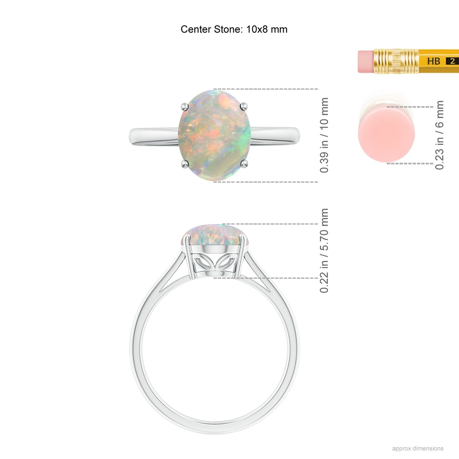 10x8mm AAAA Oval Solitaire Opal Cocktail Ring in 10K White Gold ruler
