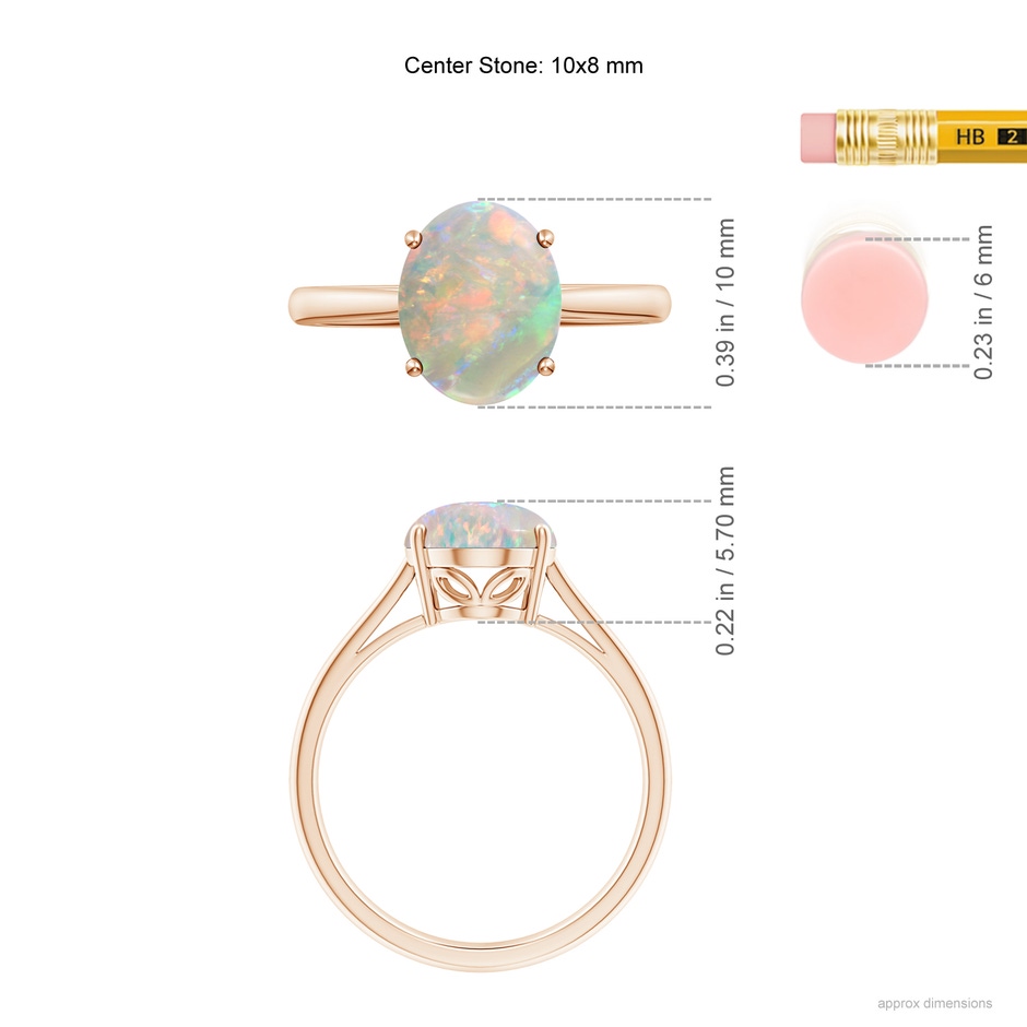 10x8mm AAAA Oval Solitaire Opal Cocktail Ring in 18K Rose Gold ruler