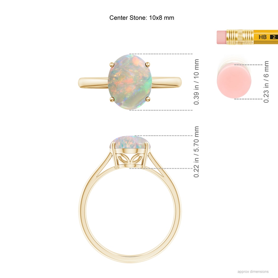 10x8mm AAAA Oval Solitaire Opal Cocktail Ring in 18K Yellow Gold ruler