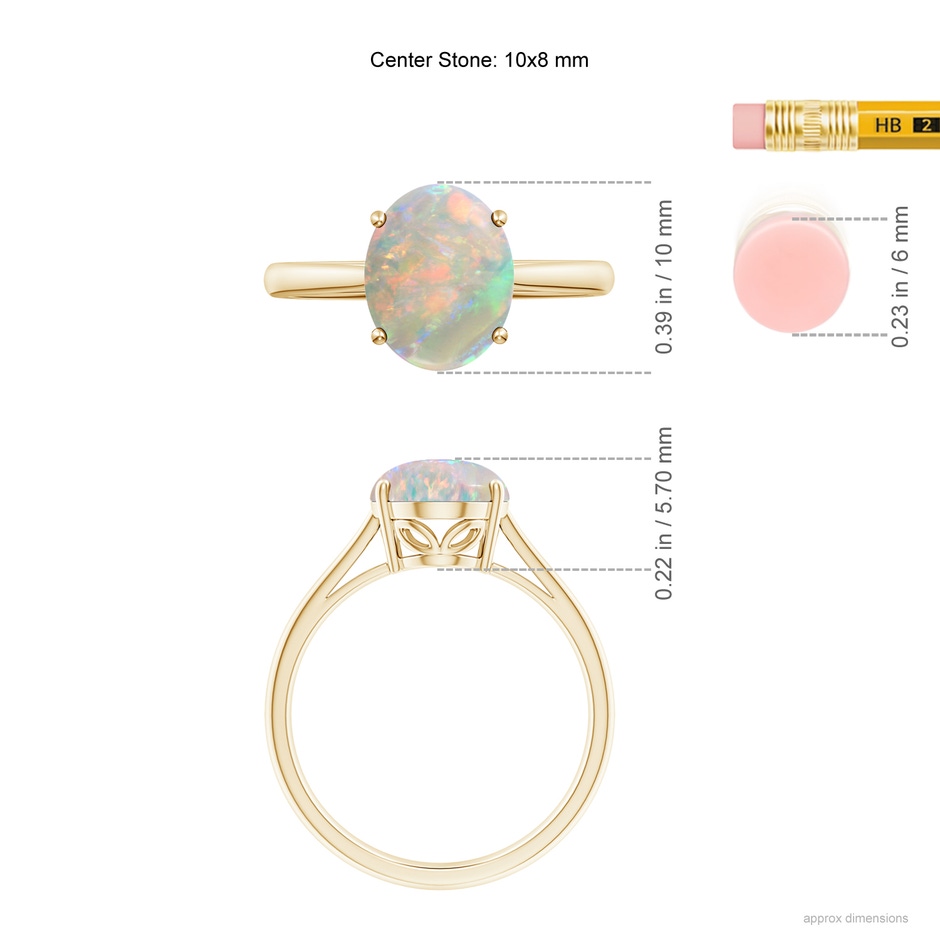 10x8mm AAAA Oval Solitaire Opal Cocktail Ring in Yellow Gold Ruler