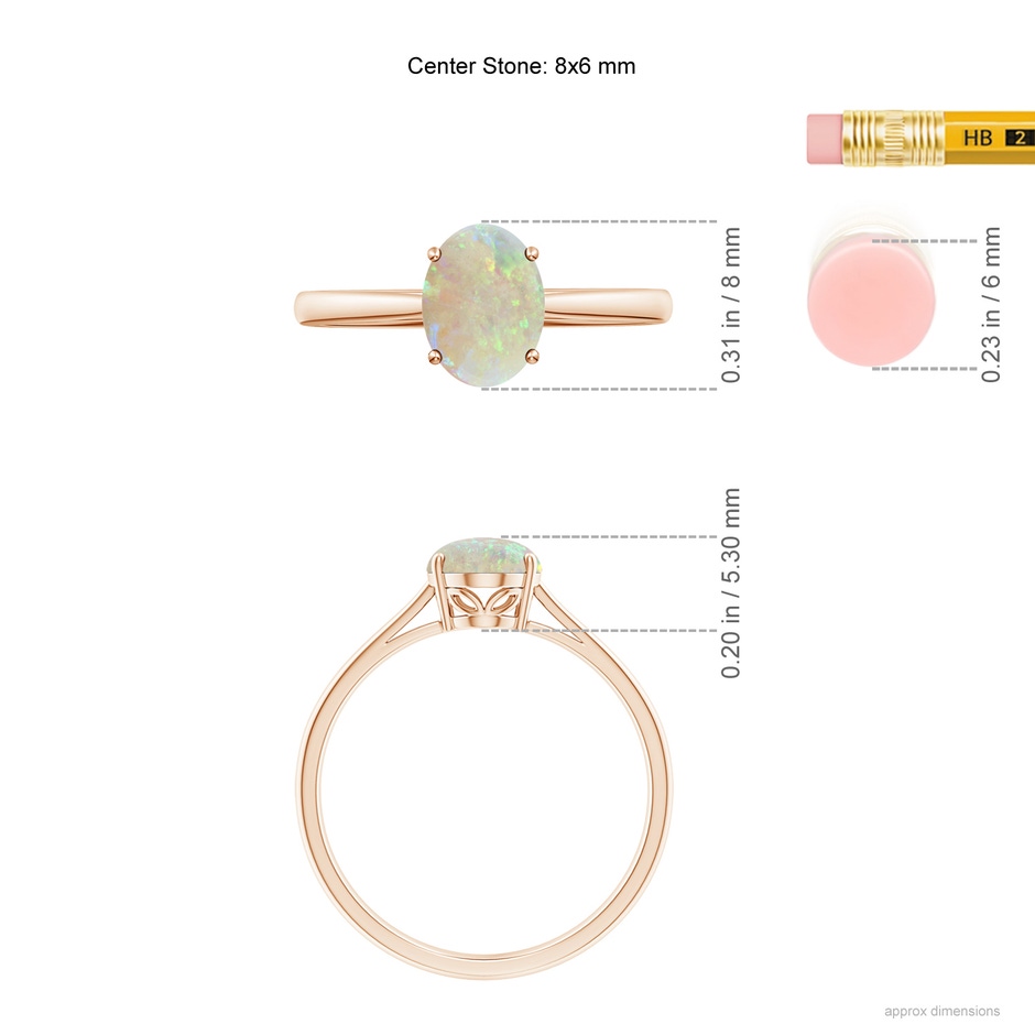 8x6mm AAA Oval Solitaire Opal Cocktail Ring in 9K Rose Gold ruler