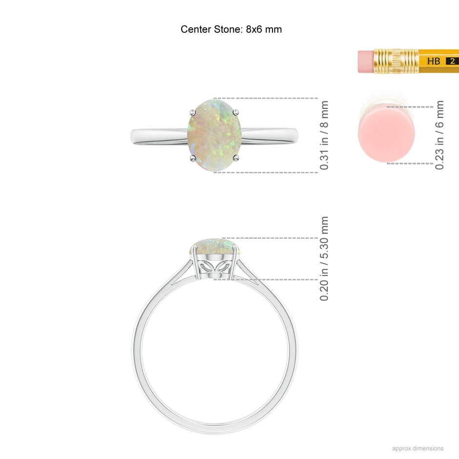8x6mm AAA Oval Solitaire Opal Cocktail Ring in P950 Platinum ruler