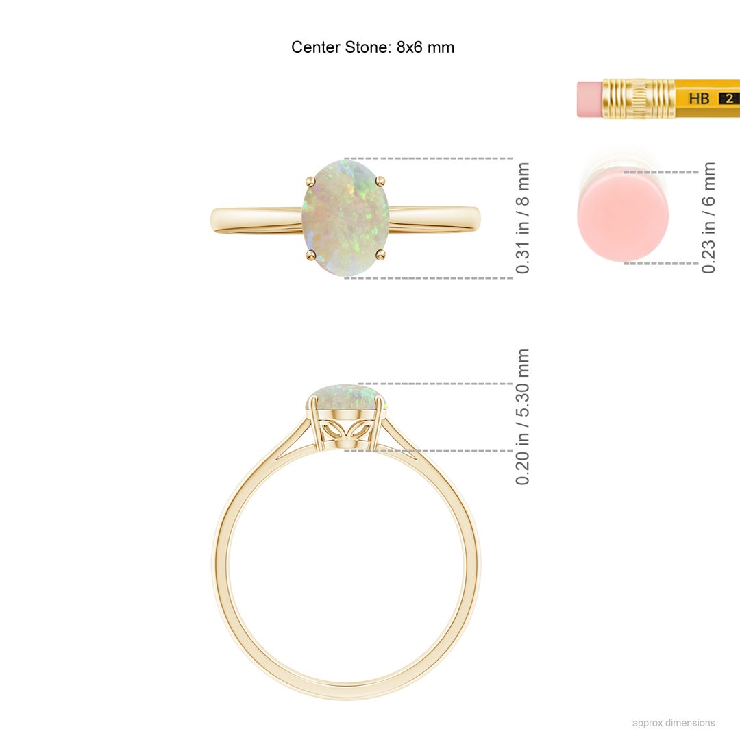 8x6mm AAA Oval Solitaire Opal Cocktail Ring in Yellow Gold - ruler