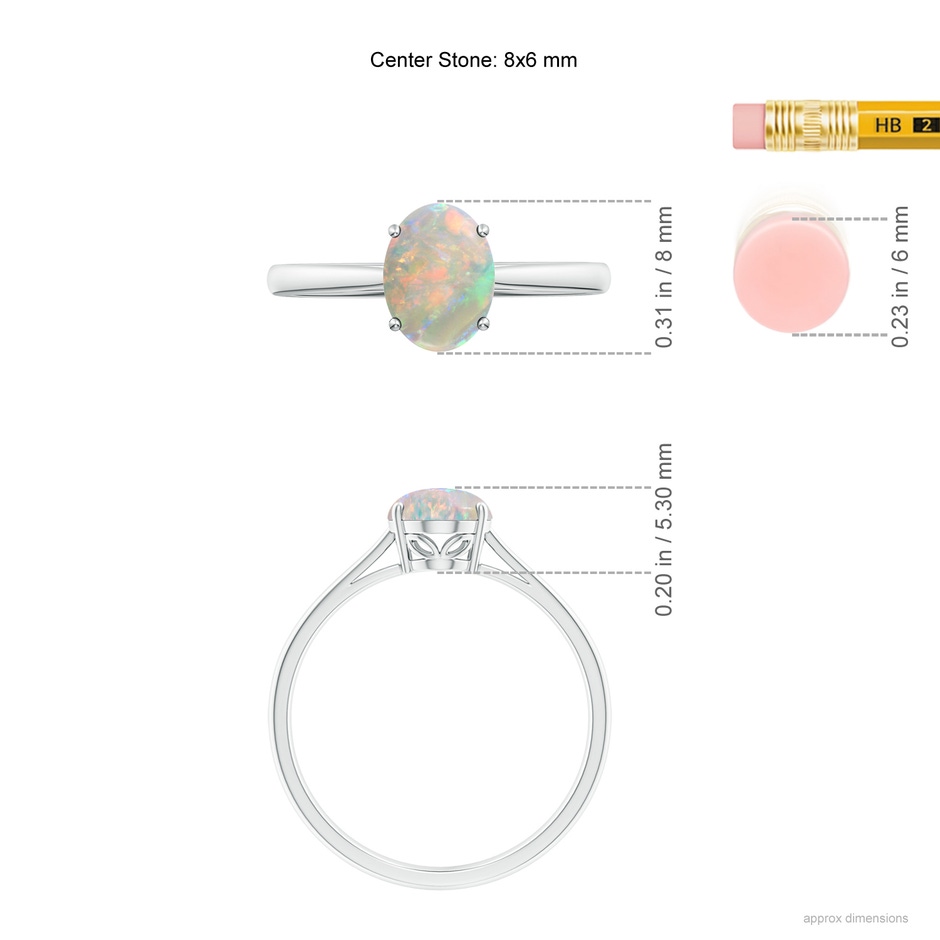 8x6mm AAAA Oval Solitaire Opal Cocktail Ring in P950 Platinum ruler