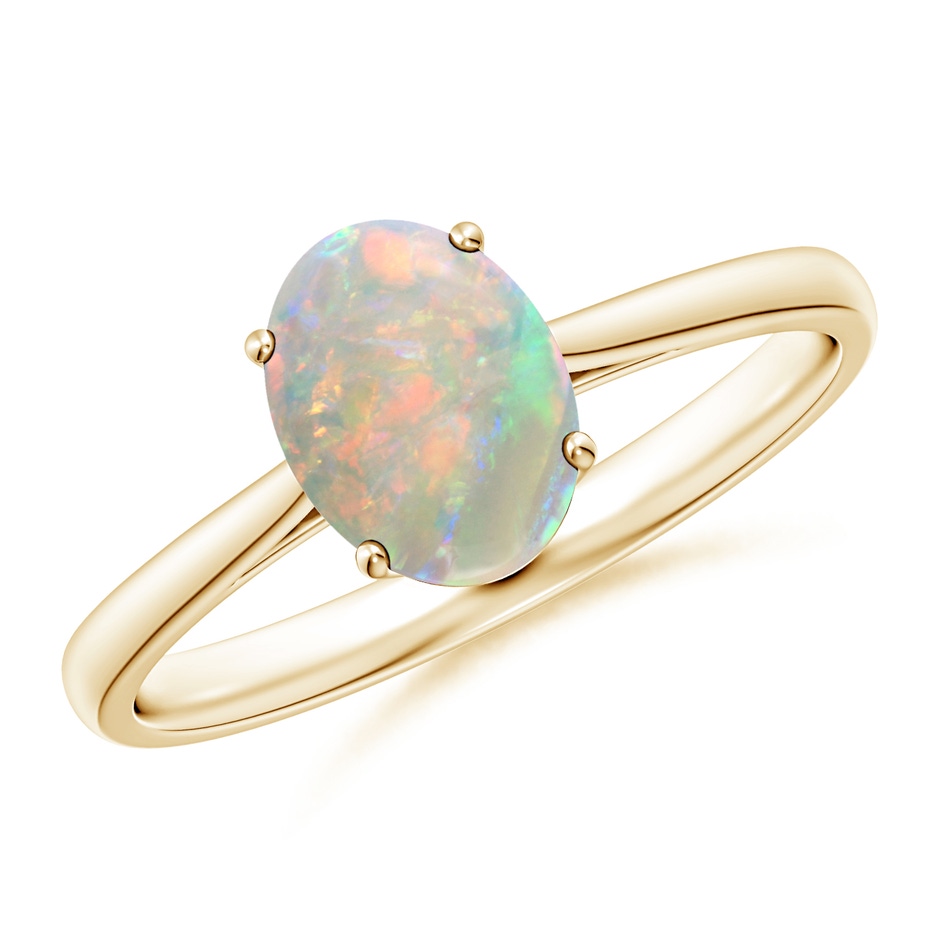 8x6mm AAAA Oval Solitaire Opal Cocktail Ring in Yellow Gold 