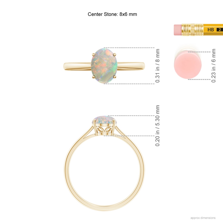 8x6mm AAAA Oval Solitaire Opal Cocktail Ring in Yellow Gold ruler