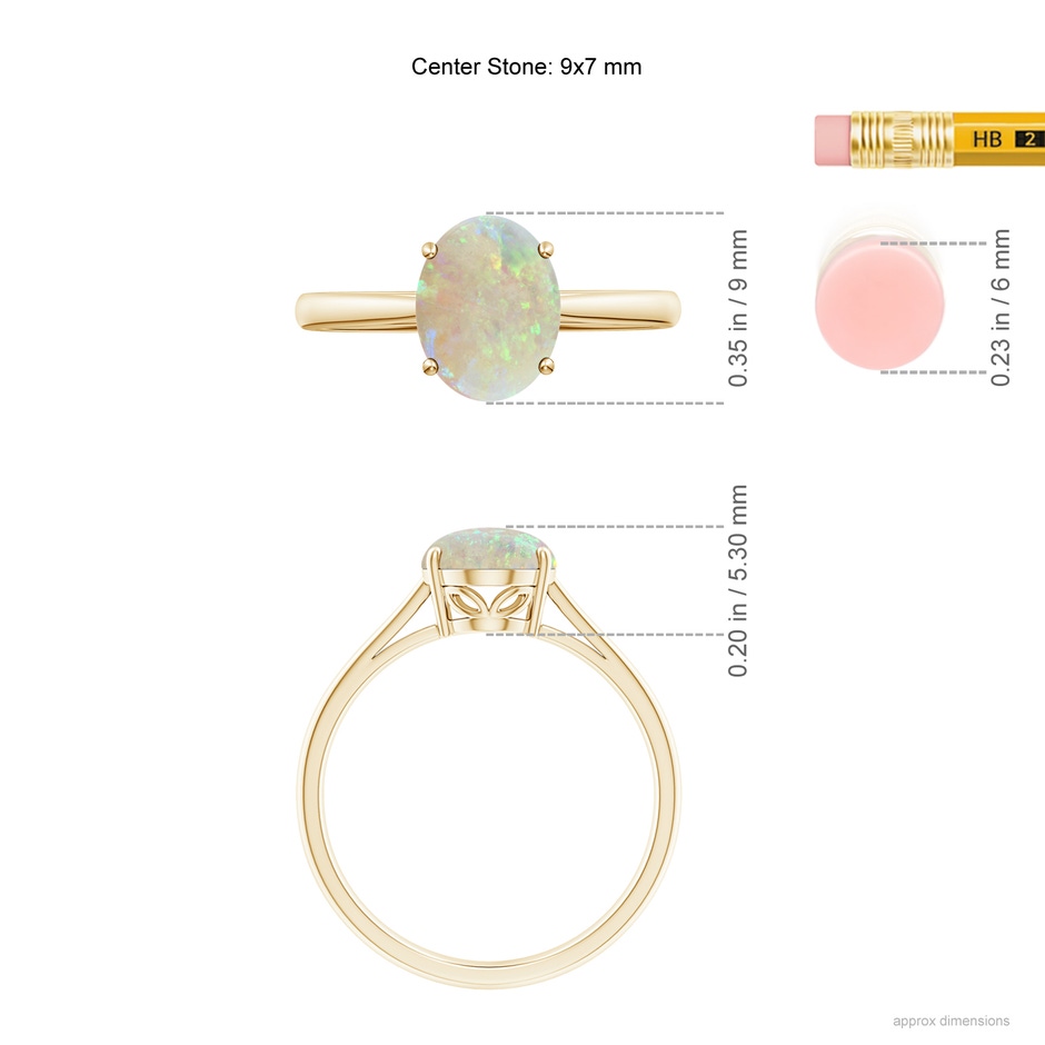 9x7mm AAA Oval Solitaire Opal Cocktail Ring in 10K Yellow Gold ruler