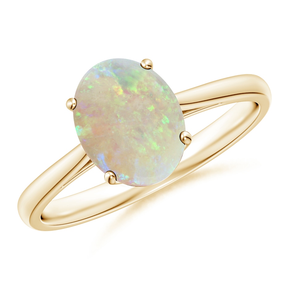 9x7mm AAA Oval Solitaire Opal Cocktail Ring in Yellow Gold 
