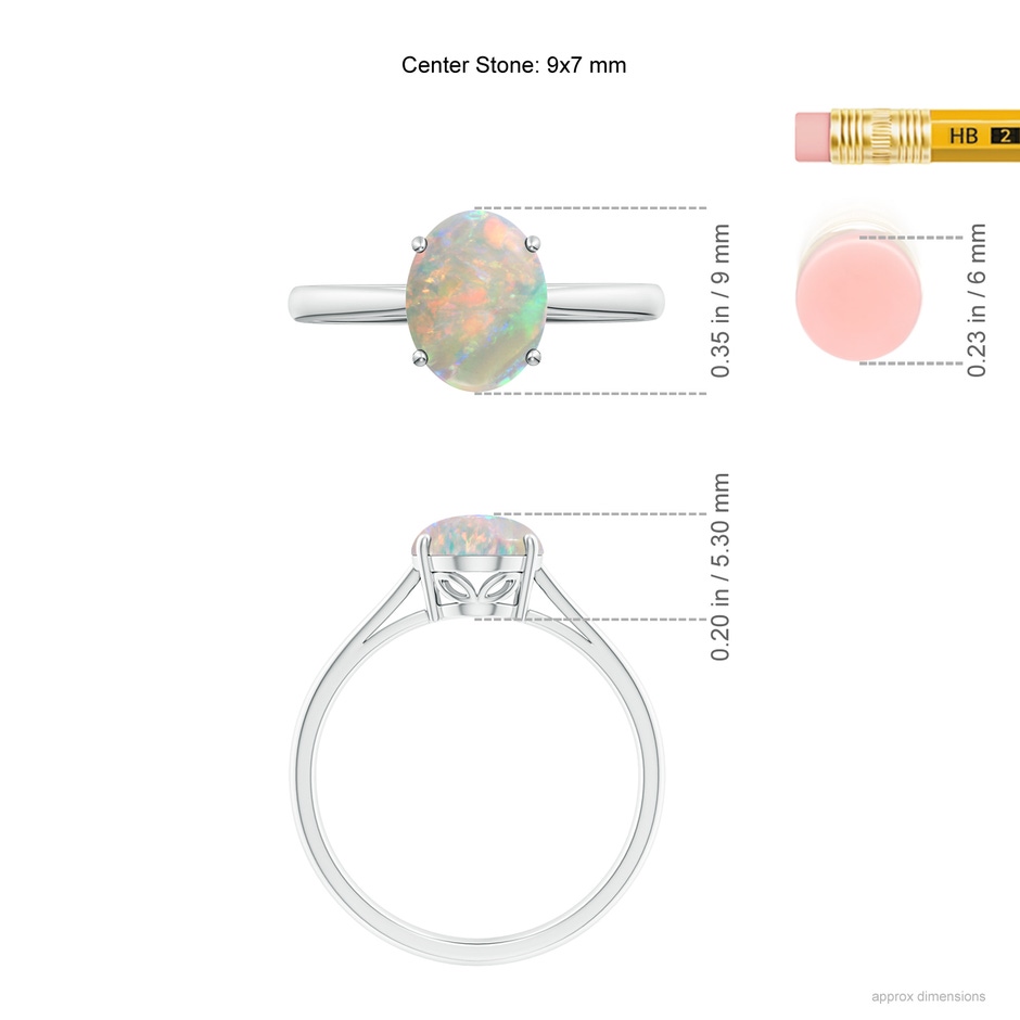 9x7mm AAAA Oval Solitaire Opal Cocktail Ring in P950 Platinum ruler