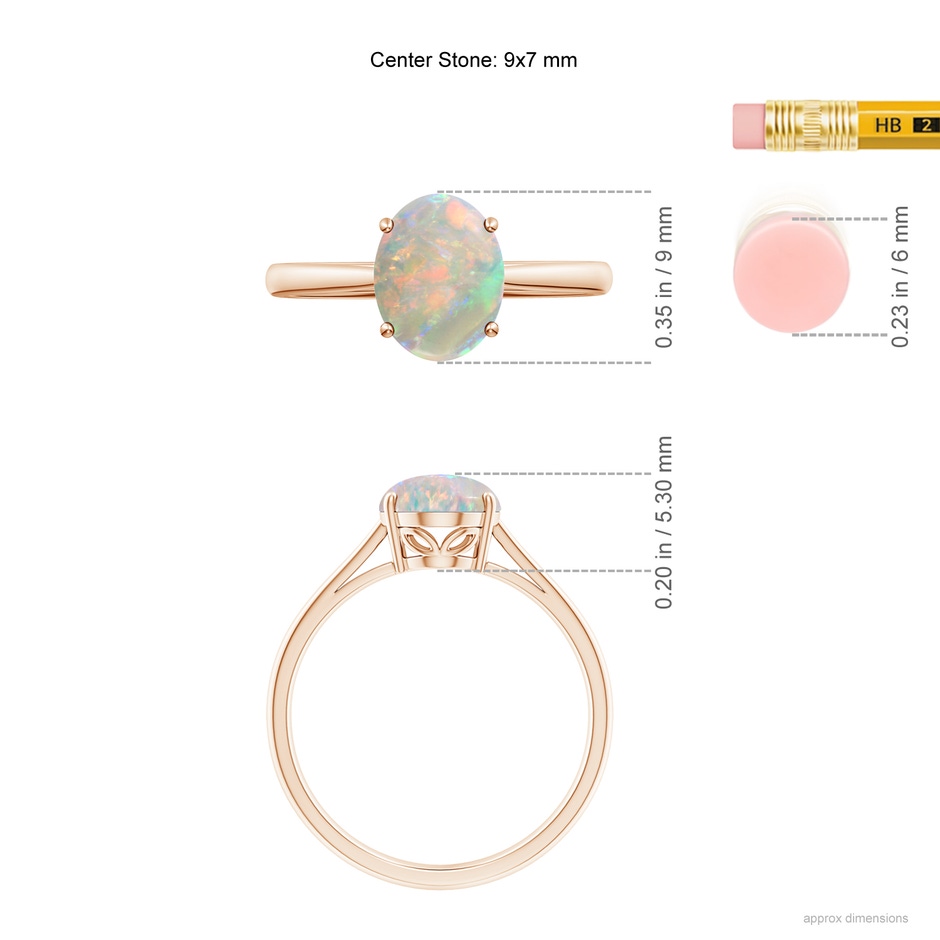 9x7mm AAAA Oval Solitaire Opal Cocktail Ring in Rose Gold ruler
