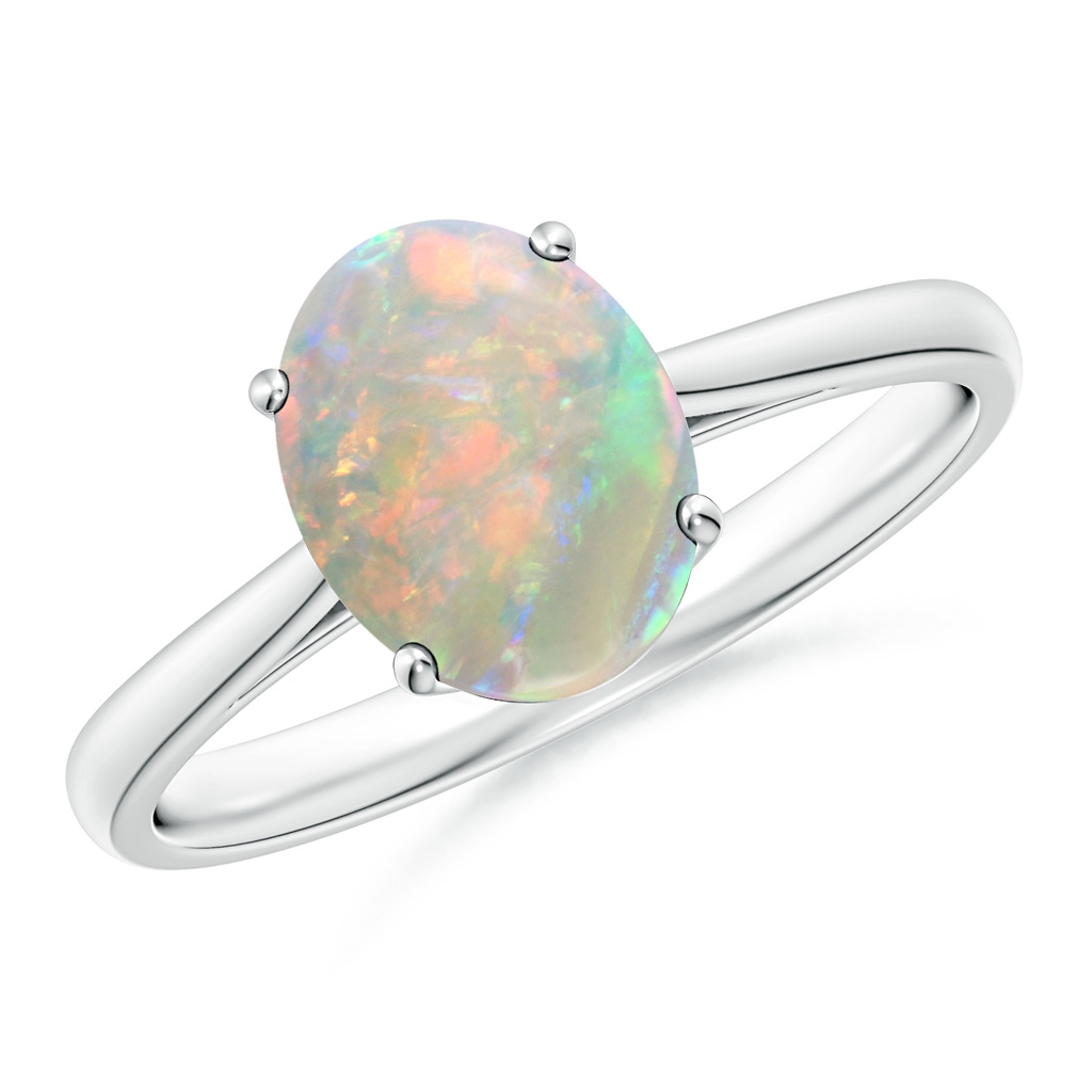 9x7mm AAAA Oval Solitaire Opal Cocktail Ring in White Gold