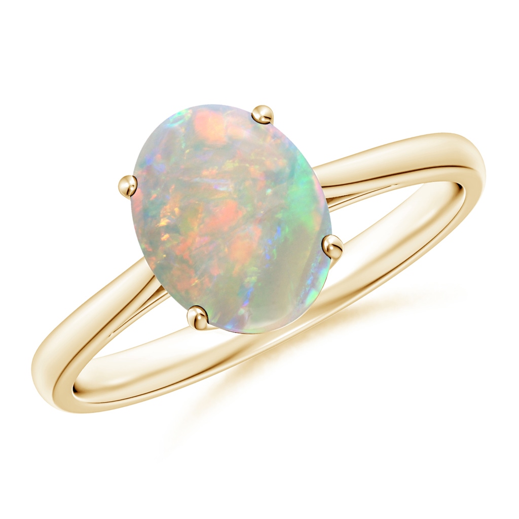 9x7mm AAAA Oval Solitaire Opal Cocktail Ring in Yellow Gold