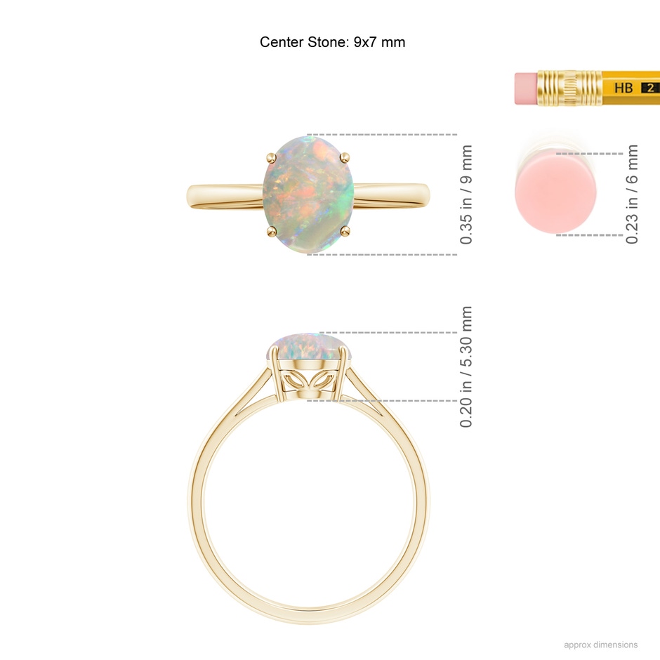 9x7mm AAAA Oval Solitaire Opal Cocktail Ring in Yellow Gold ruler