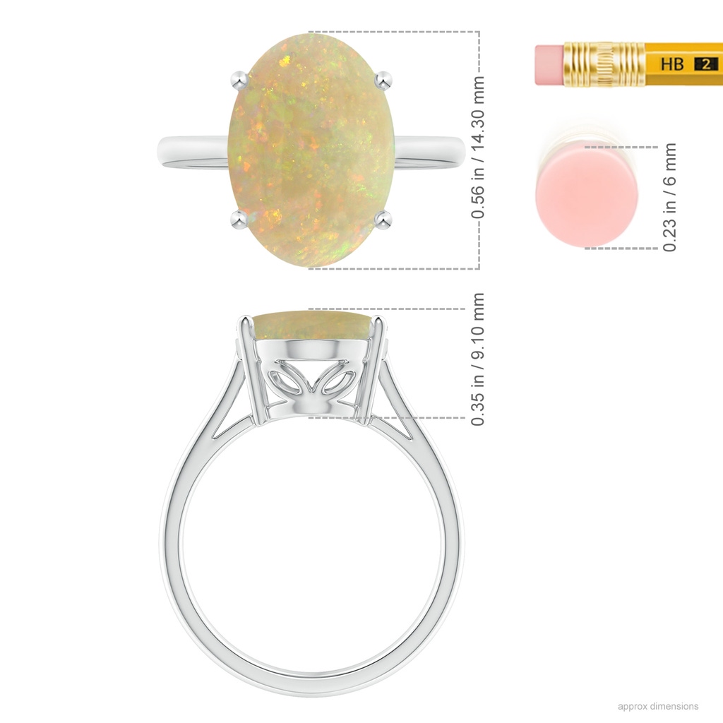 13.97x10.12x3.53mm AAAA GIA Certified Oval Solitaire Opal Cocktail Ring in White Gold ruler