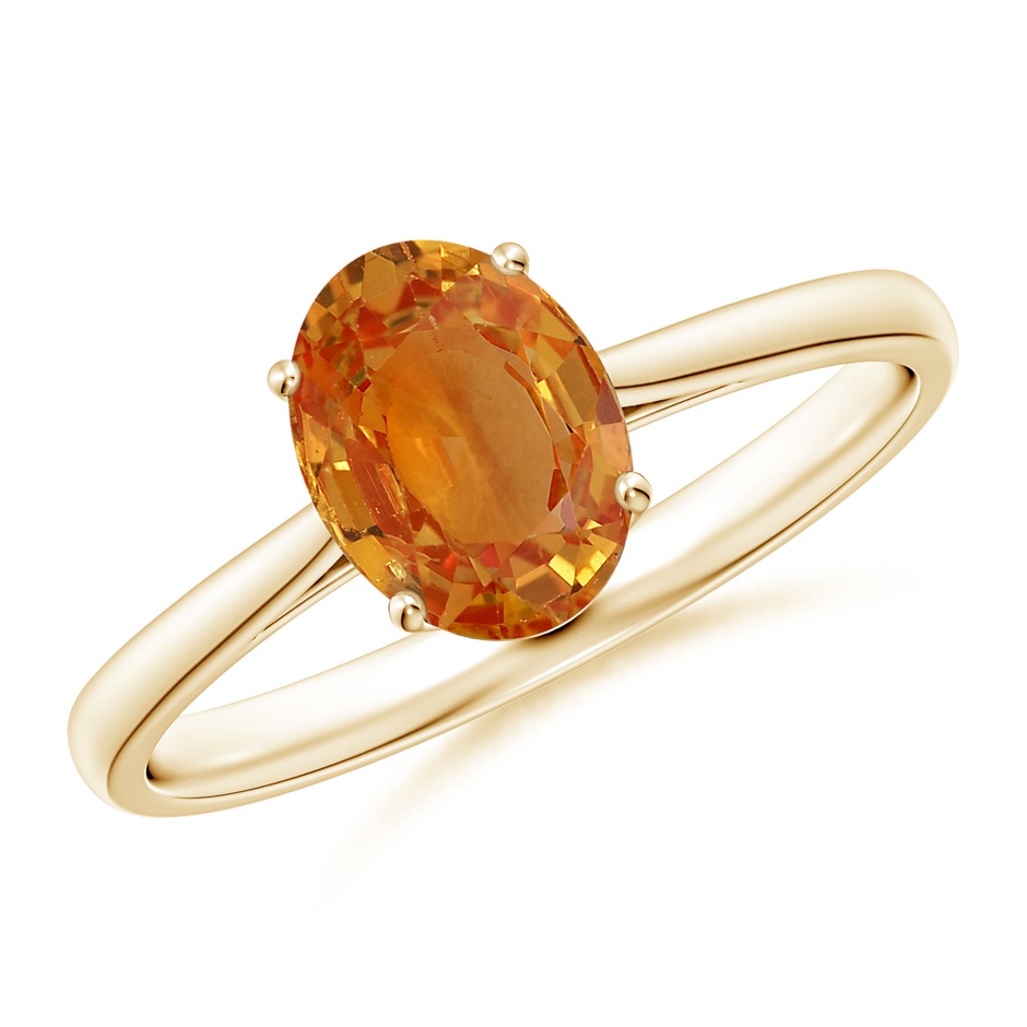 8x6mm AA Oval Solitaire Orange Sapphire Cocktail Ring in 18K Yellow Gold 