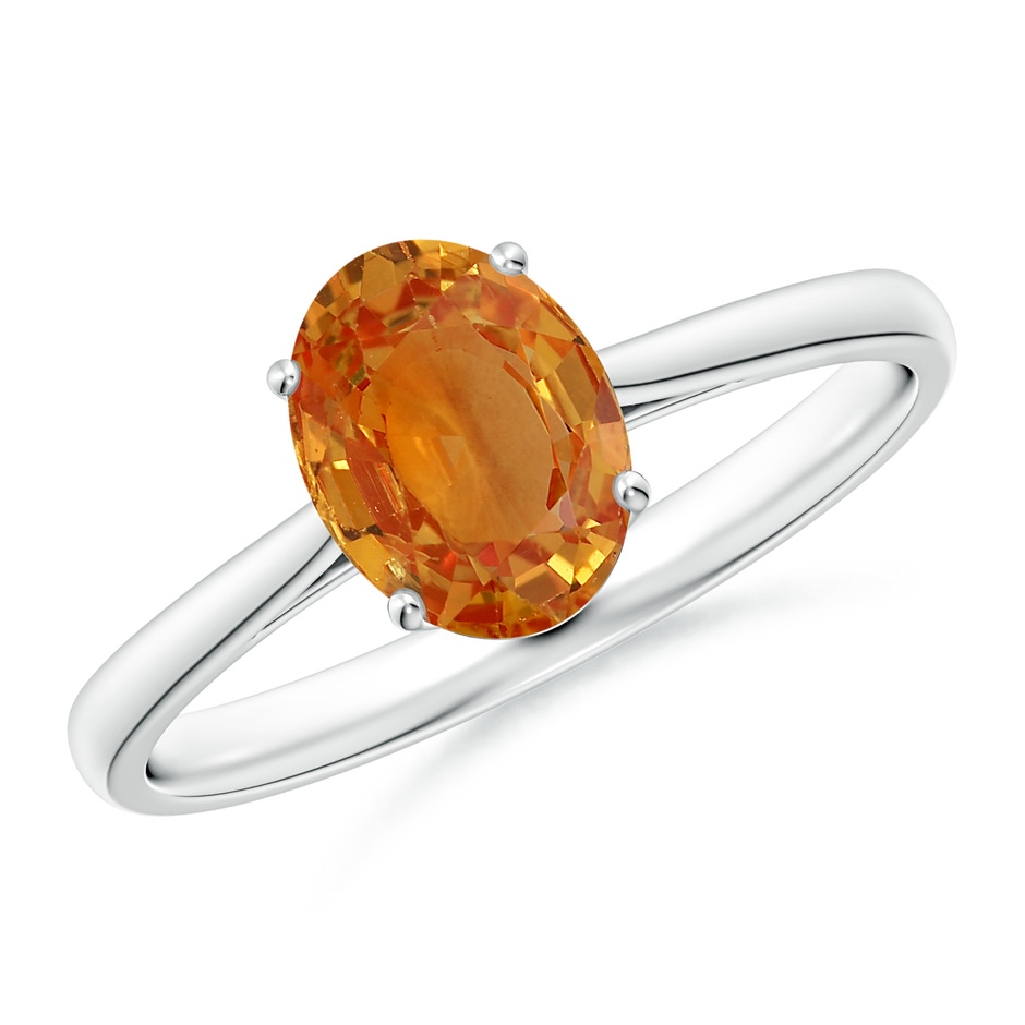 8x6mm AA Oval Solitaire Orange Sapphire Cocktail Ring in P950 Platinum 