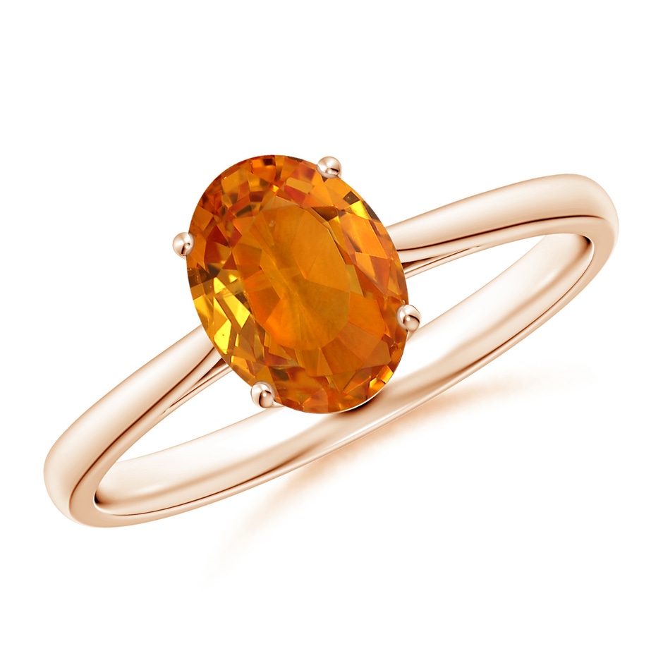 8x6mm AAA Oval Solitaire Orange Sapphire Cocktail Ring in 18K Rose Gold 