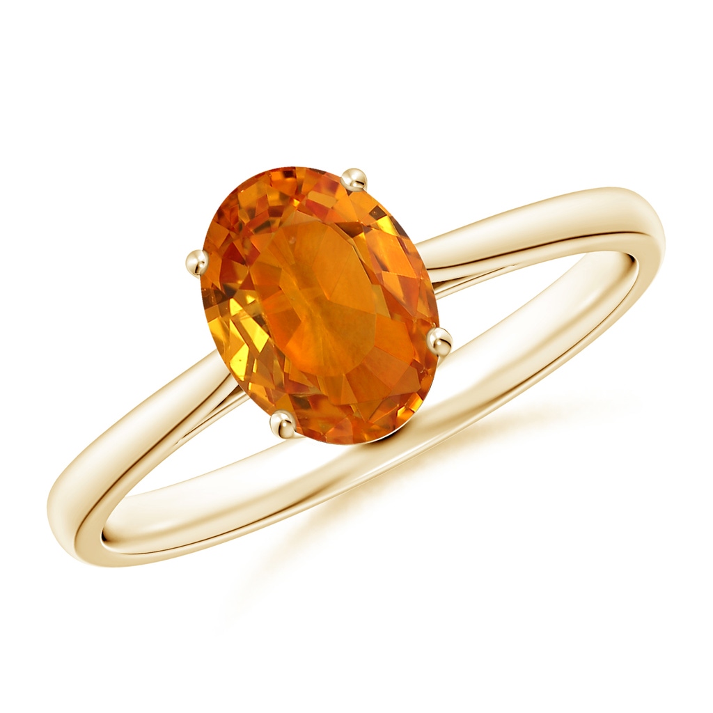 8x6mm AAA Oval Solitaire Orange Sapphire Cocktail Ring in Yellow Gold