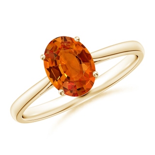 8x6mm AAAA Oval Solitaire Orange Sapphire Cocktail Ring in Yellow Gold