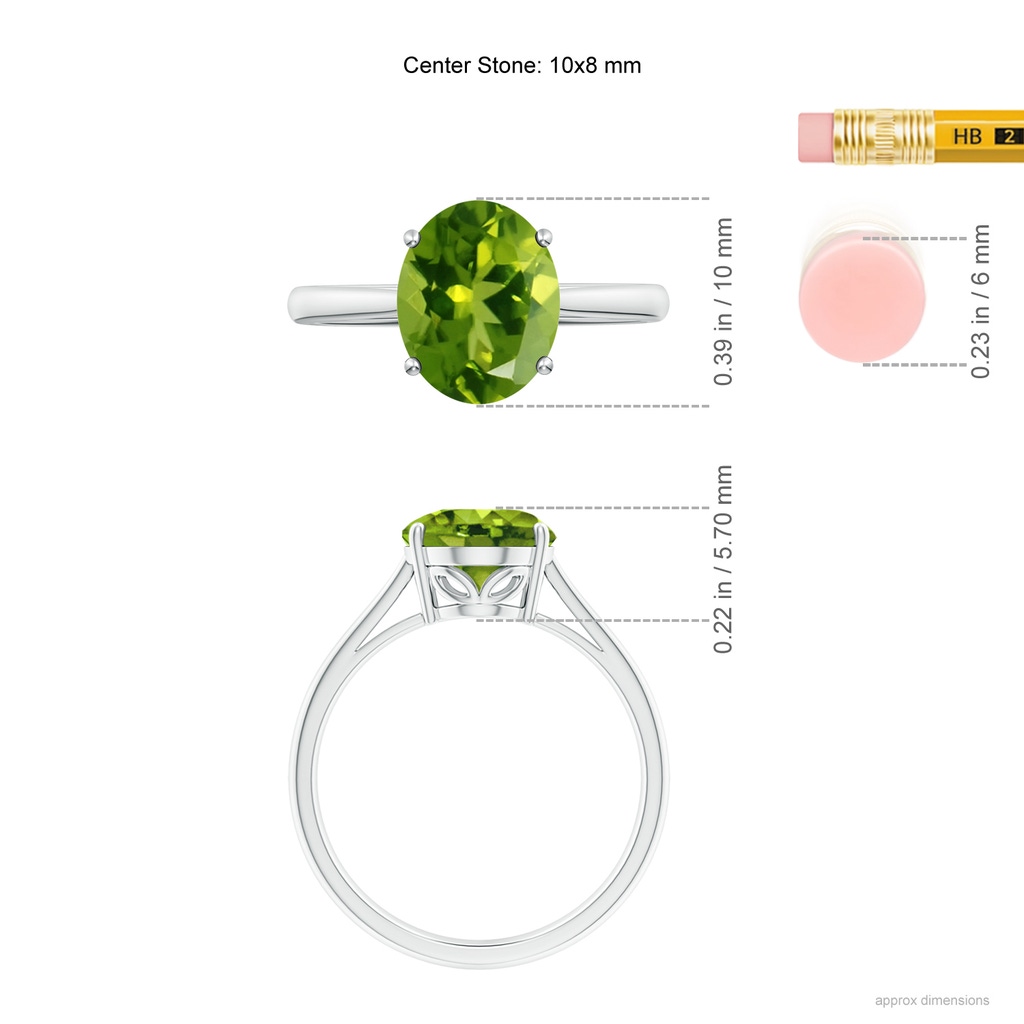 10x8mm AAAA Oval Solitaire Peridot Cocktail Ring in White Gold ruler